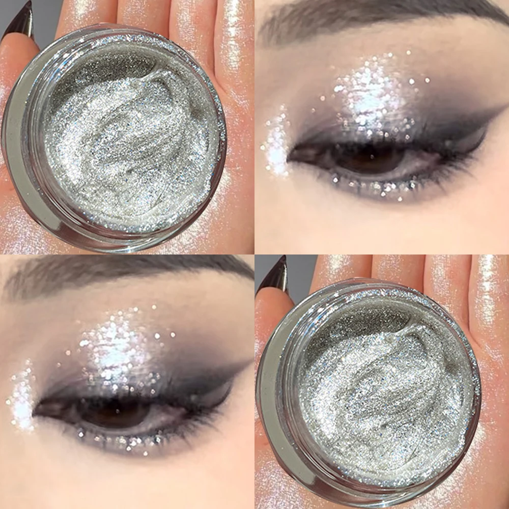 Paleta de sombras de ojos de Gel, brillo brillante, brillo plateado, perlado, maquillaje de ojos duradero