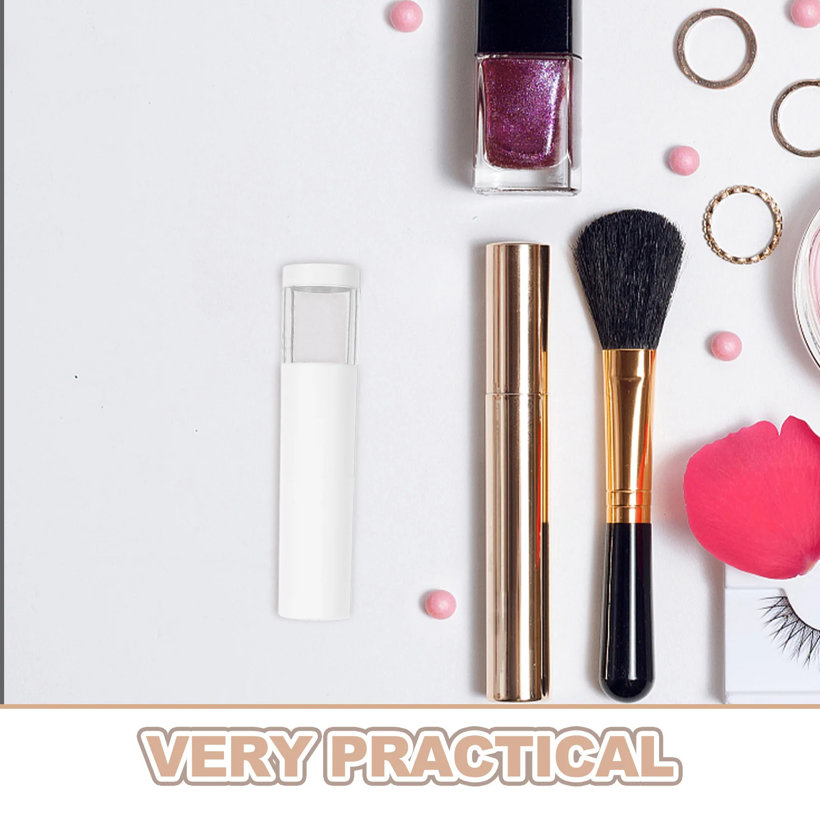 Brocha de maquillaje multifuncional, parte superior plana suave con almacenamiento de polvo incorporado para base, colorete, resaltador, herramienta de viaje para polvo