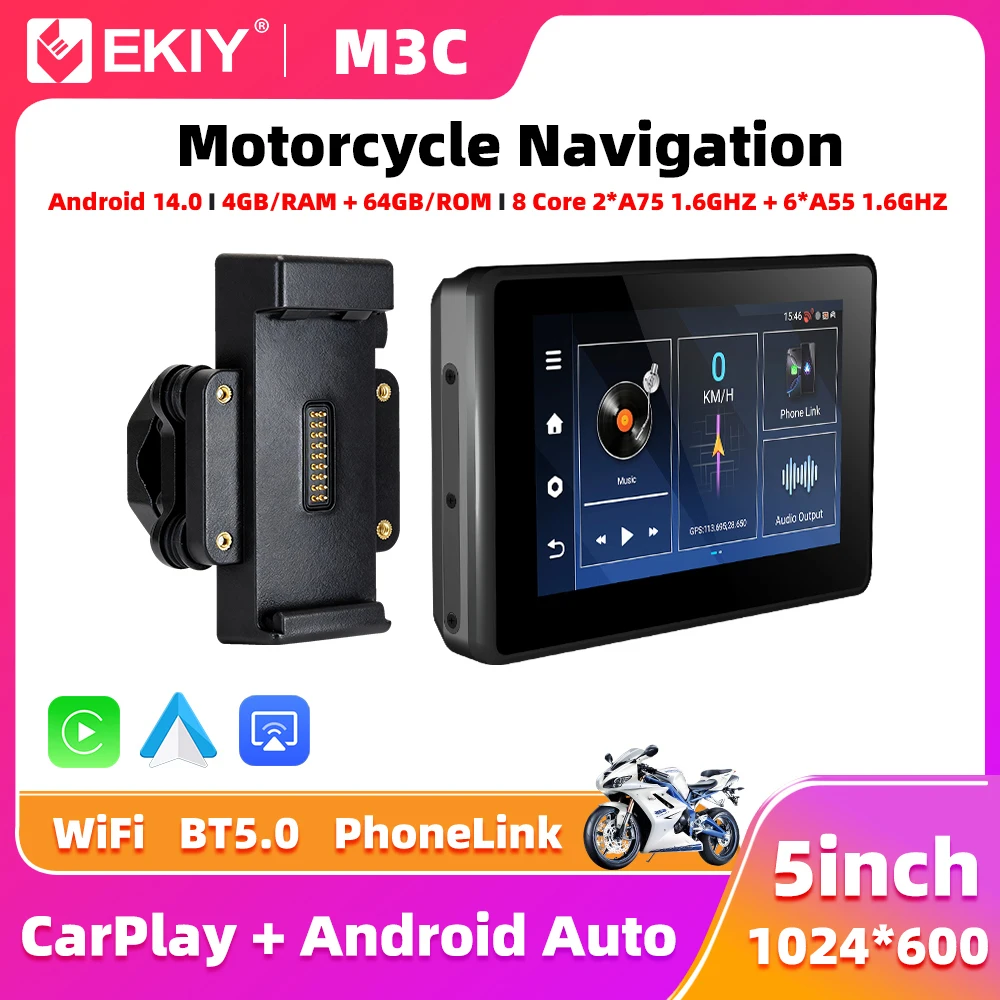 

EKIY 5" Wireless CarPlay Moto Android Auto GPS Motorcycle Navigation Dashboard Android 14.0 4GB+64GB For BMW R1200GS R1250GS