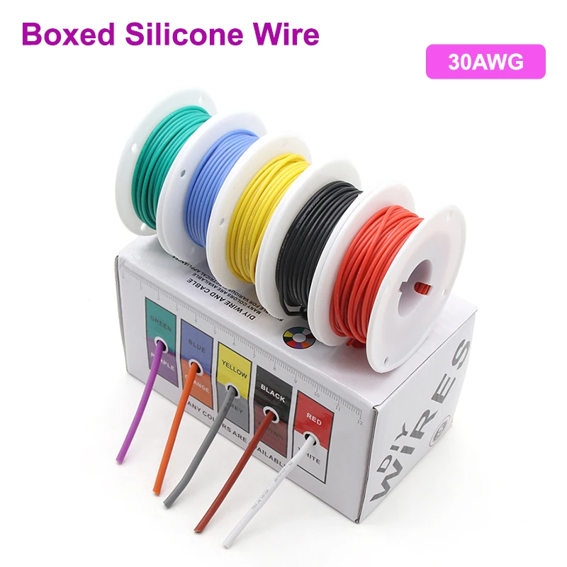 

30AWG Super Soft Copper Wire Box (5 Colors Mix Kit) Heat Resistant Flexible Silicone Electric Tinned Copper Cable