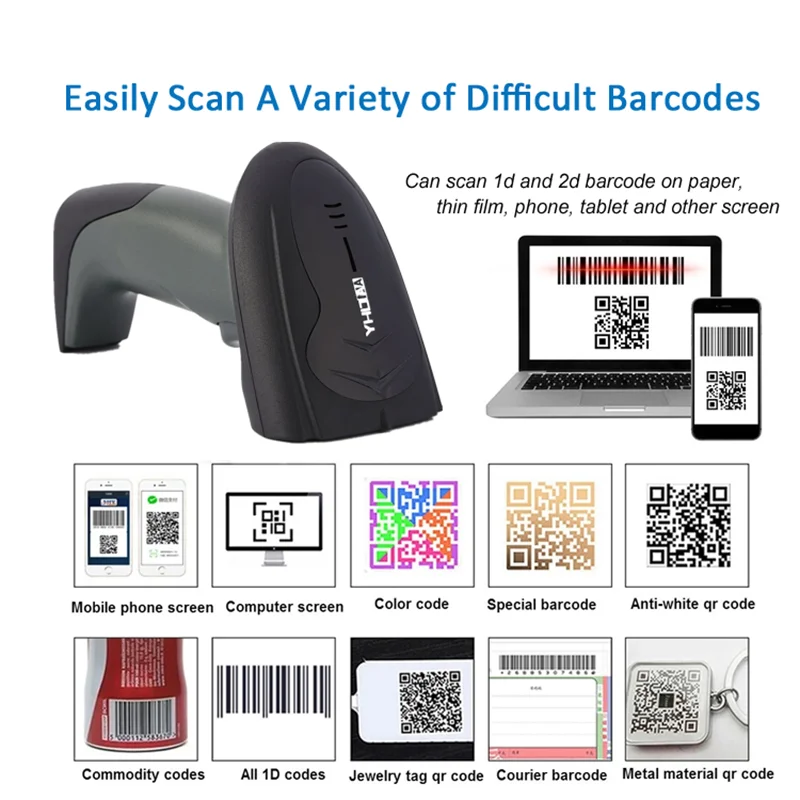 Picture 5: YHD-1200 Wireless & Wired Barcode Reader with Stand, 1D 2D QR Barcode Scanner with Auto-Induction, Laser CCD Bluetooth USB