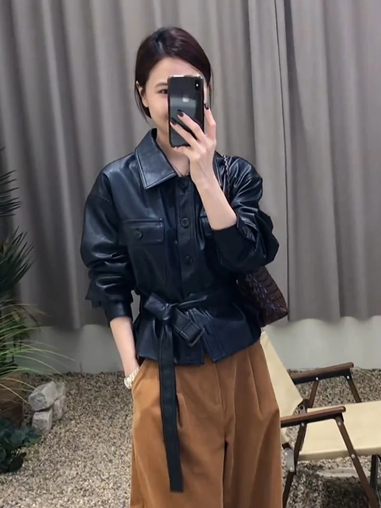 韓国製 スレオルレザー ジャエット レディース 春2026 冬新作 小さいサイズ スリムフィット イルト スタンドエディション ロングスベ