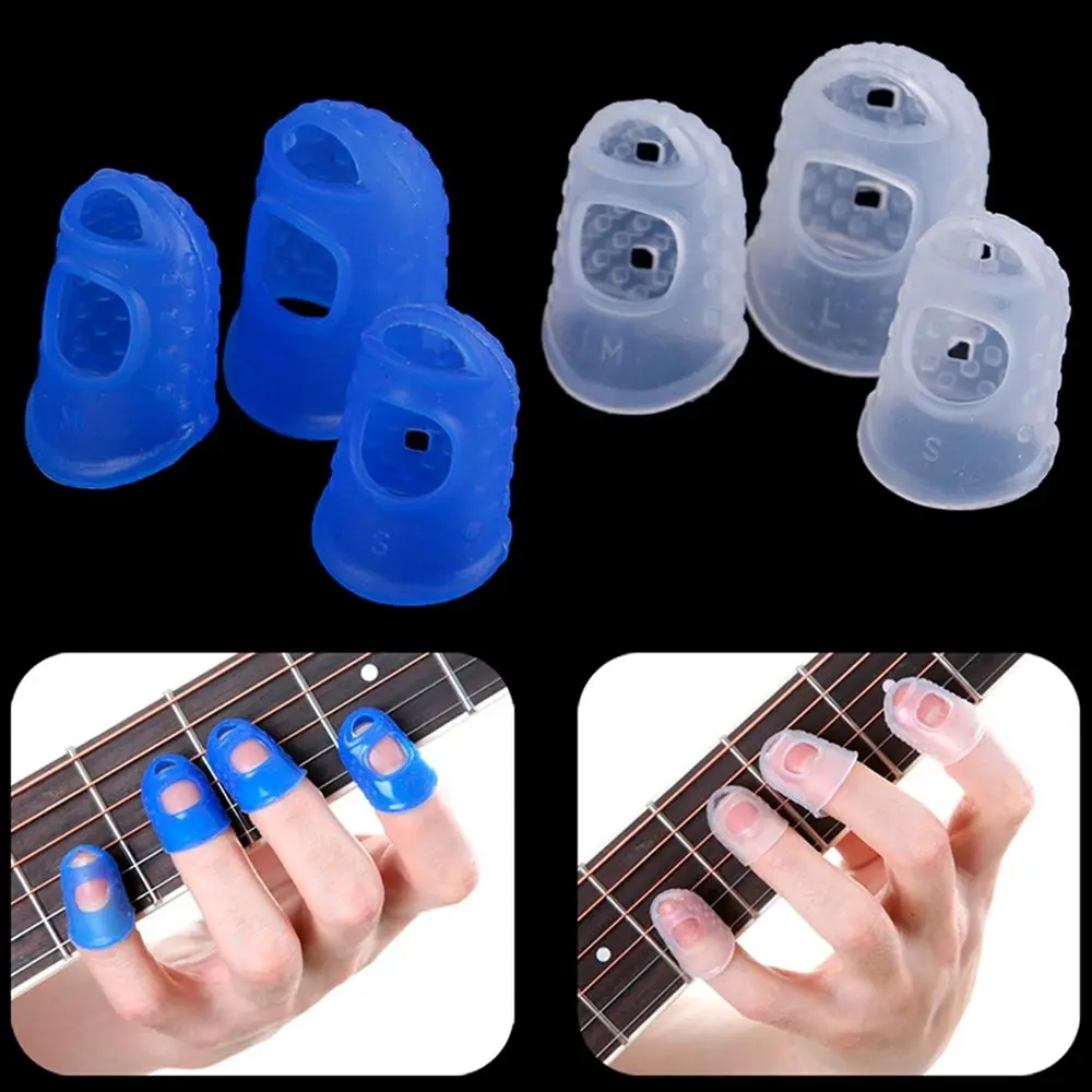 Protectores de dedos de silicona antideslizantes, protección de la punta del dedo de la guitarra, accesorios de prensa para ukelele, 6 colores