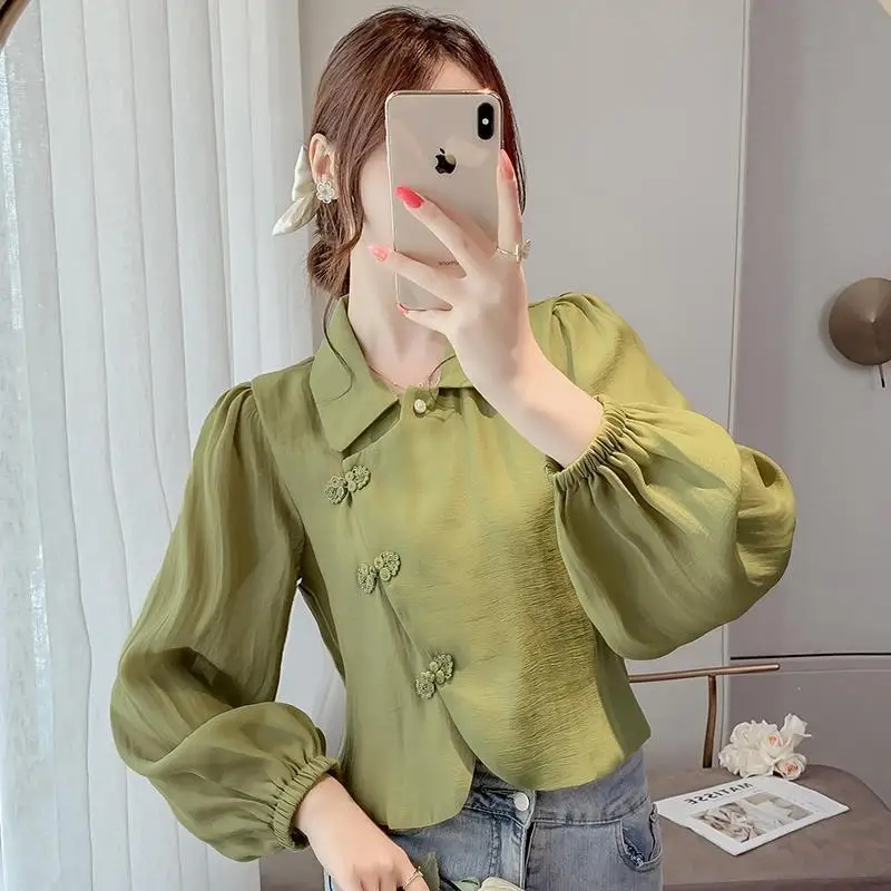 2024 Spring and Autumn New Elegant Women\'s Shirt Long-sleeved Base Shirt Women\'s Loose Chiffon Shirt Inner and Outer Blouse