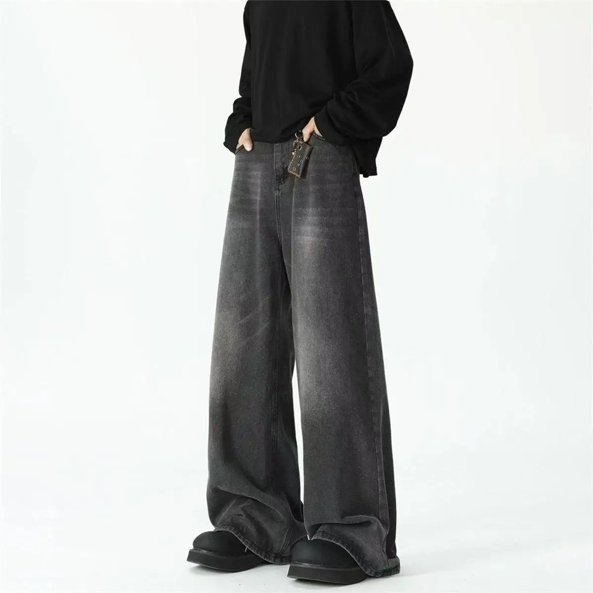 

American Retro Men's Jeans Flared Straight Loose High Street Cool Wide Leg Long Pants Casual Breathable Cotton Denim Jeans