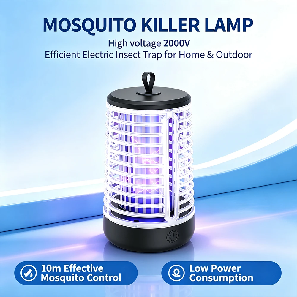 Rechargeable Silent Mosquito Trap Lamp Low Power Consumption 10m Effective Range Electric Insect Killer For Indoor Outdoor