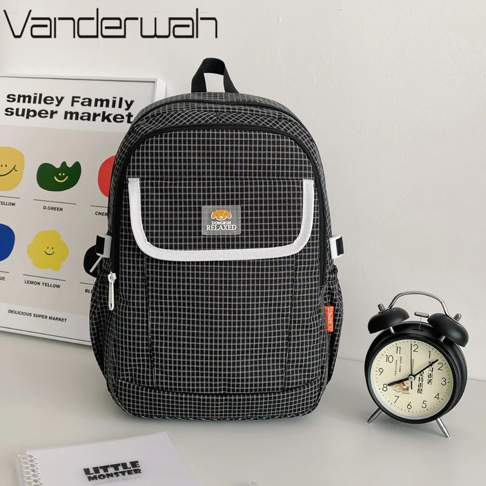 

Fashion Cute Solid Color Grid Nylon Women Backpack Large Capacity Water Resistant Suitable School Travel And Outdoor Activities