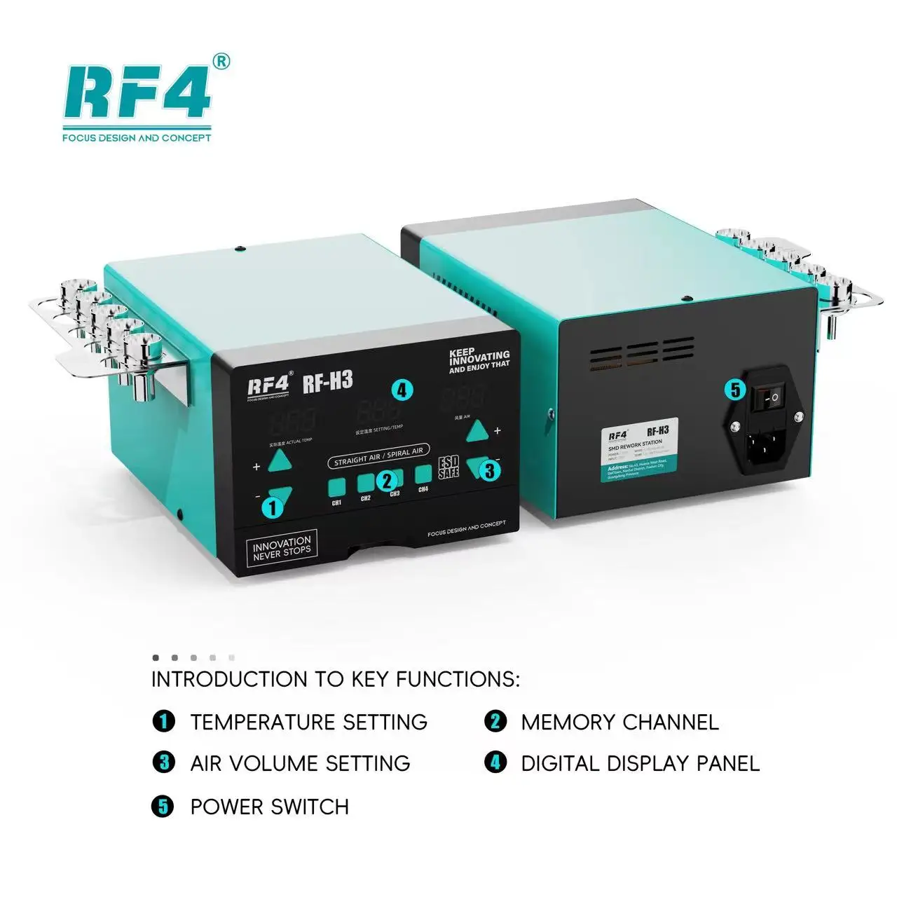 RF4 RF-H3 1200W Fast Desoldering Hot Air Gun Soldering Station Intelligent Digital Display Suitable for Phone PCB Chip Repair