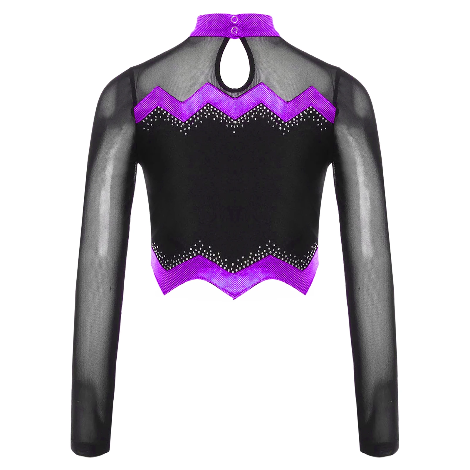 Girl Cheer Uniform Top Cheer Leader Costume Mesh Patchwork Sport Shiny Rhinestone Dance Crop Top Dancing  Cheeing Team Clothes