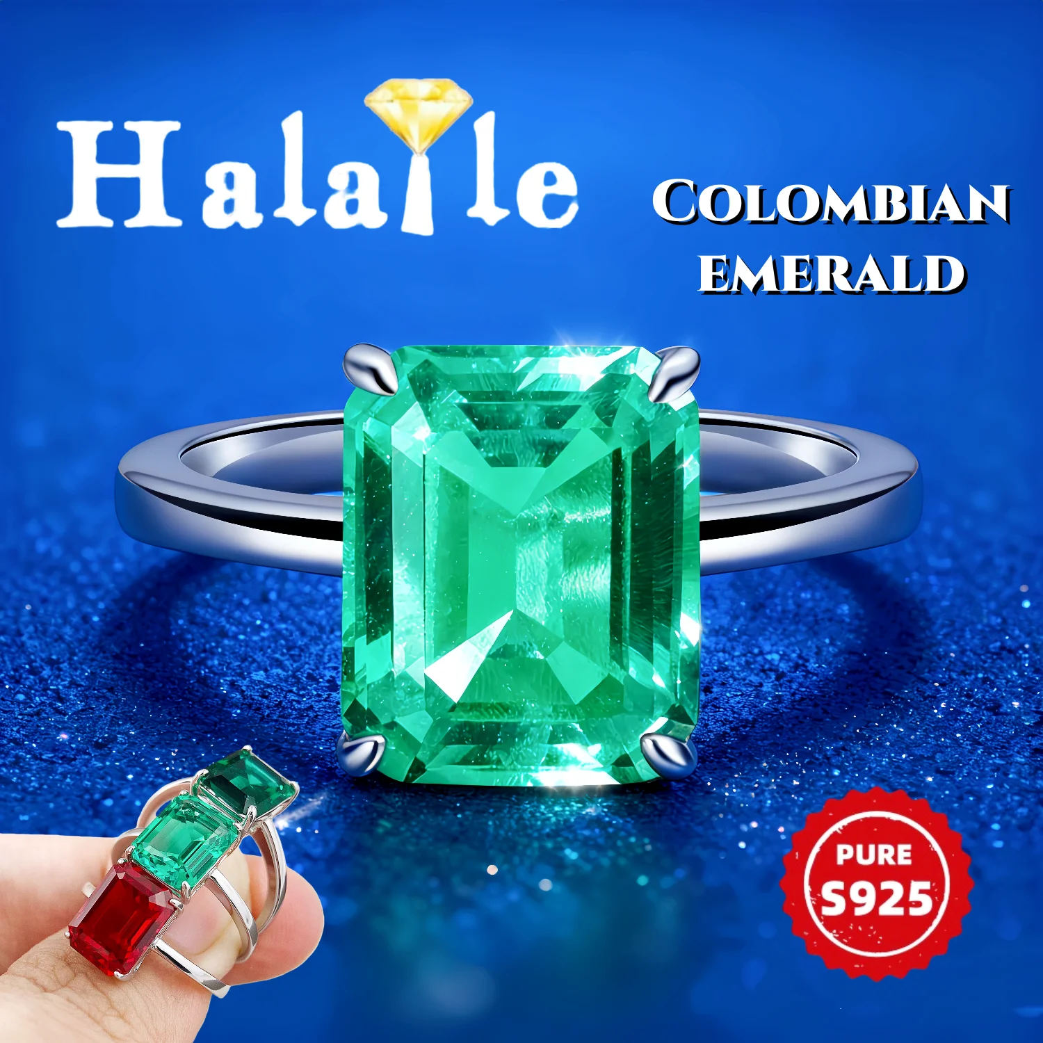 

Halaile 8*10mm 4ct Lab-Grown Colombian emerald Rings For Women S925 Sterling Silver Sparkling Party Fine Luxury Jewelry