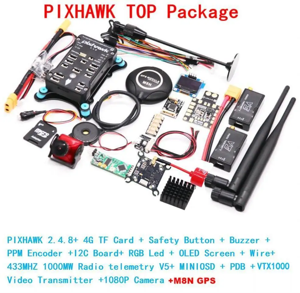 RctoSky – Kit de cadre en Fiber de carbone 350, PIXHAWK2.4.8, contrôle de vol, télémétrie Radio Ardupilot, quadrirotor BLHELI 30A 2212, moteur ESC
