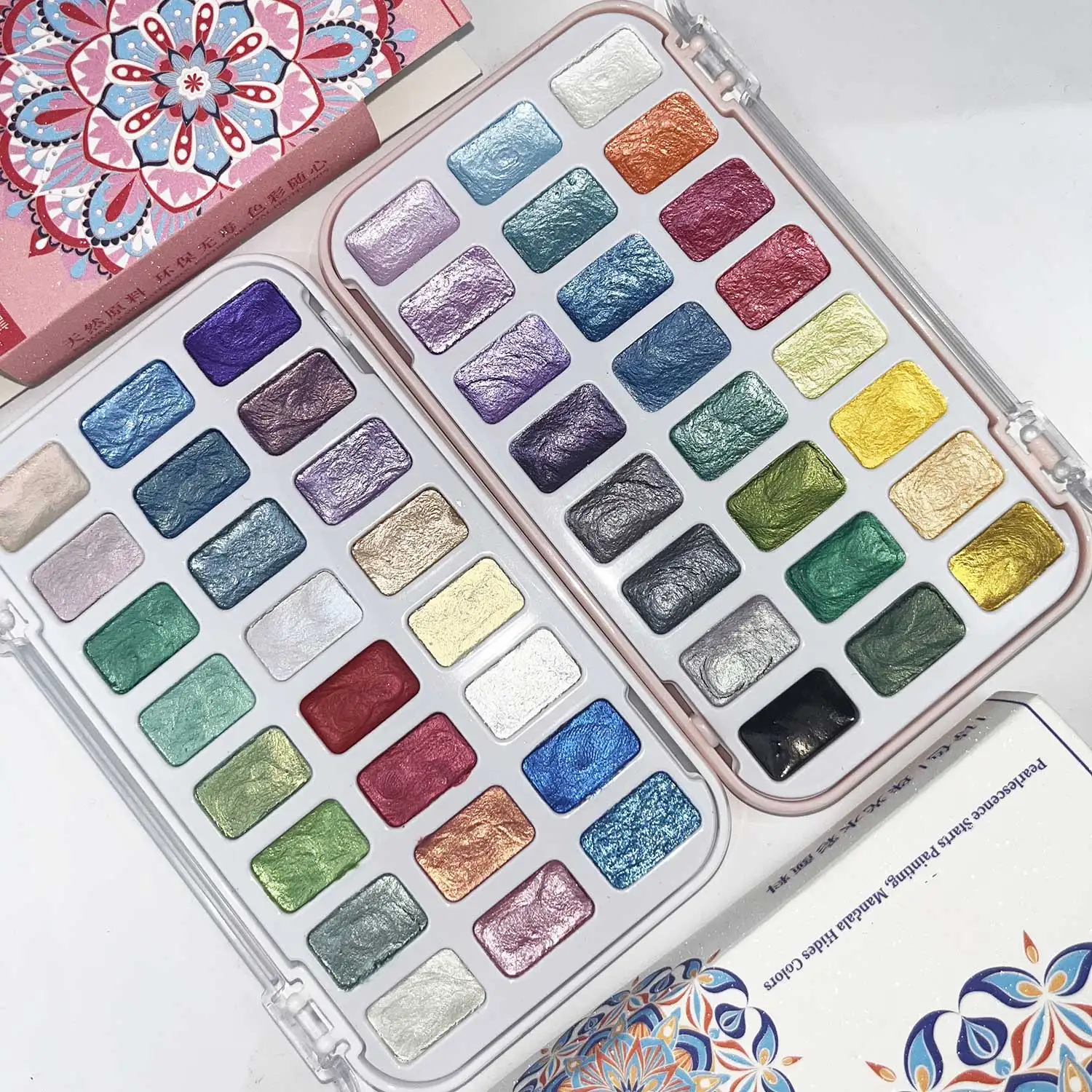 24-Tonnen-Metallic-Perlen-Aquarell-Pigment-Set, glitzernde, feste Farbe für Nagelkunst, Malerei, Kalligraphie, Bastelzubehör – Detail 3