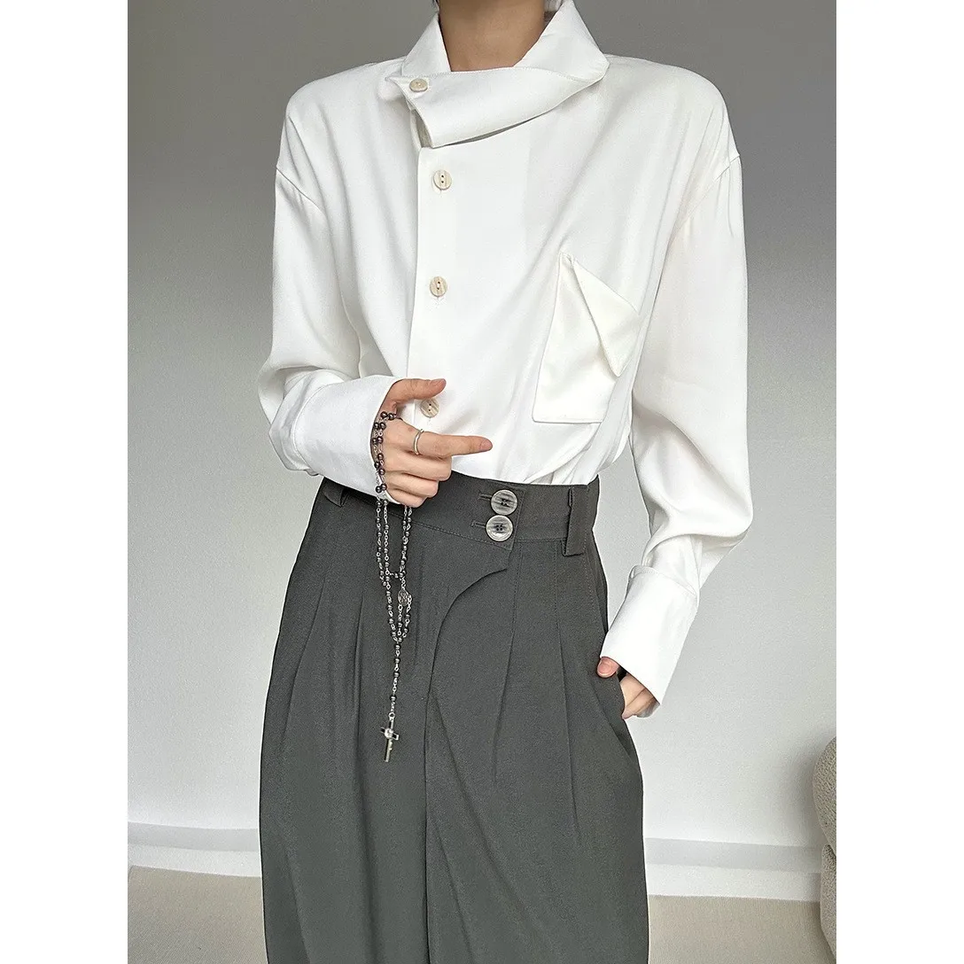 Fashion Minimalism White Color Men's Shirt Unique Irregular Blouse Chic Collar Men's Casual Shirts Holiday Party Movie Clothes