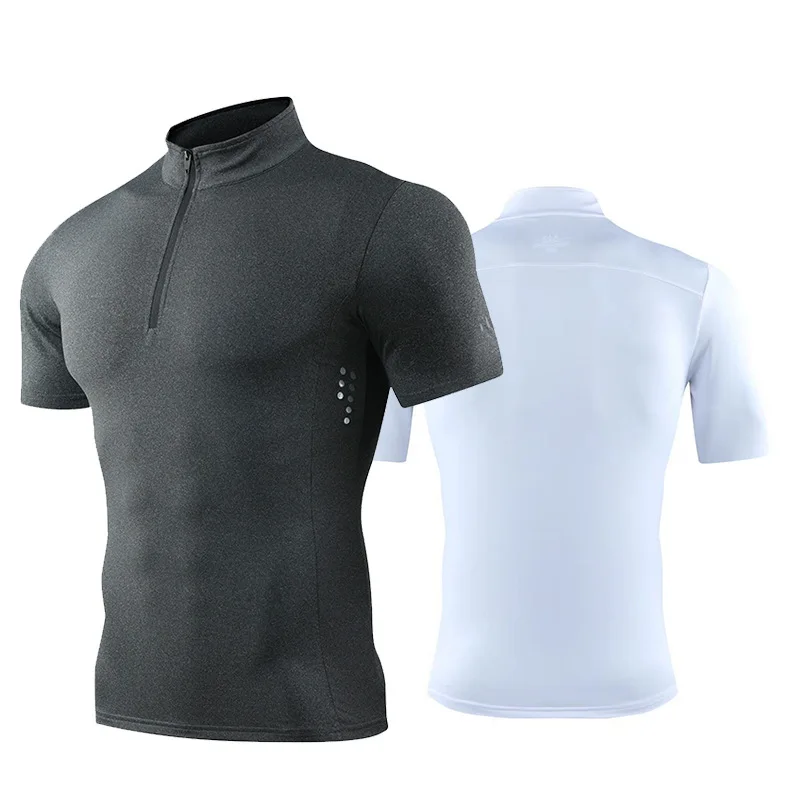 New Spring Half Zip Top Tights Short Sleeve Fitness T-shirt Quick Dry Training Running Elastic Fabric For Men Women