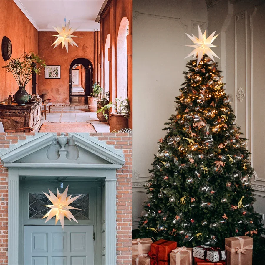 35/58CM Large 3D Moravian Star Light Christmas Tree Topper Star Hanging Garland Light Outdoor Party Xmas Holiday Star Light