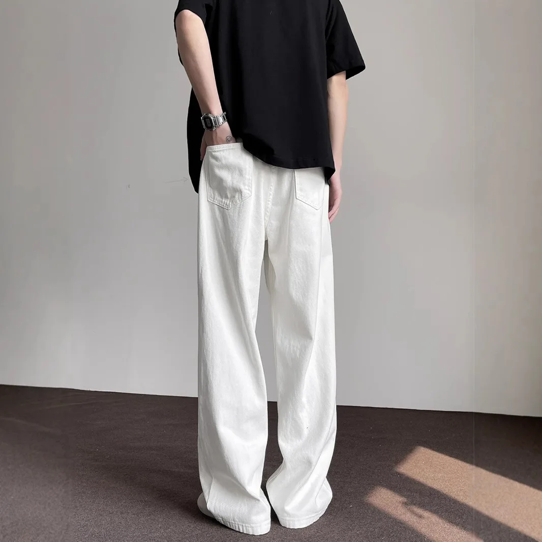 Summer New American High Street White Jeans Men's High-end Feeling Loose Straight Wide Legs Mopping Versatile Long Pants
