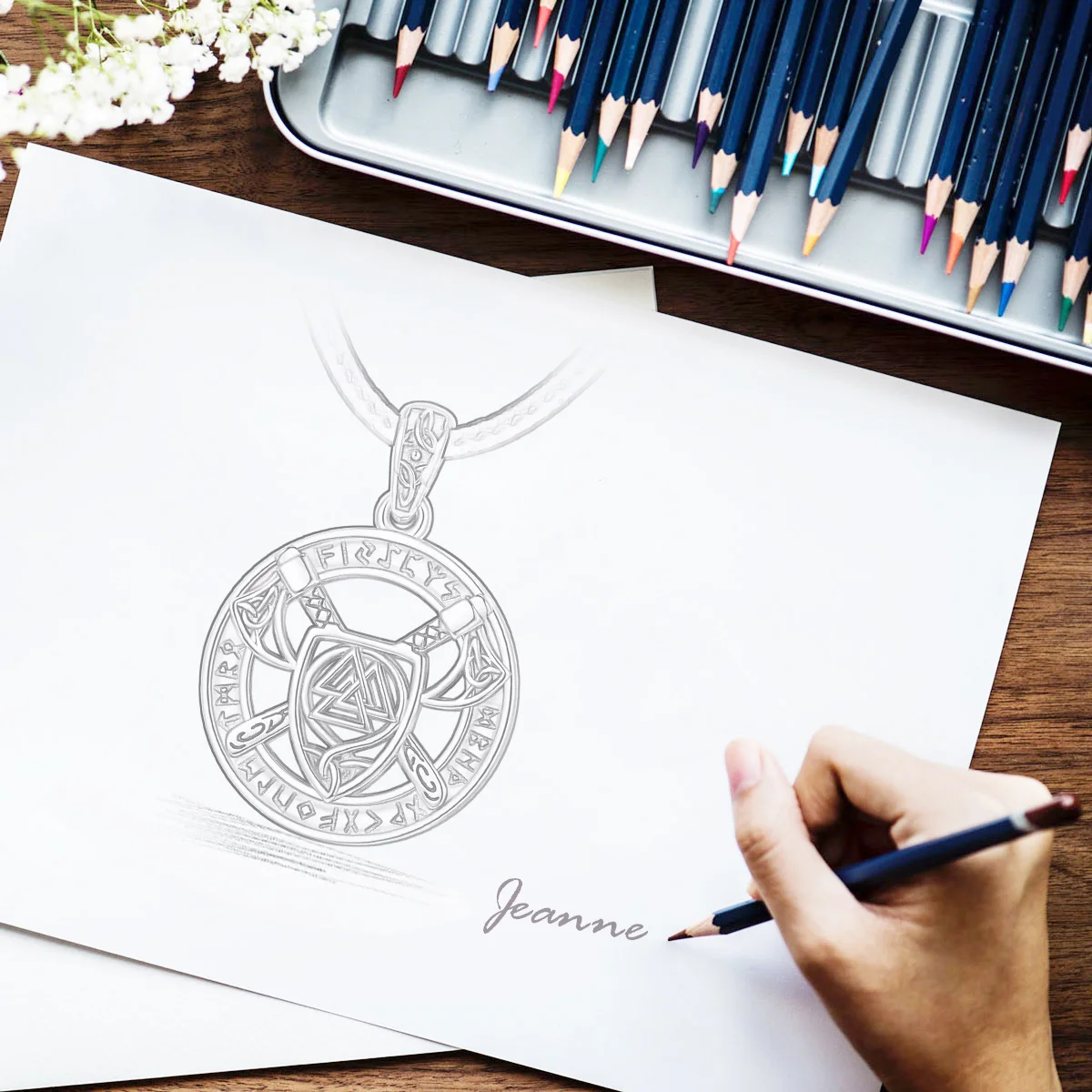 Eudora 925 Sterling Silver Nordic Viking Pattern Knot Pendant Necklace Norse Viking Axe Shield Amulet Jewelry for Man Women Gift - view 5