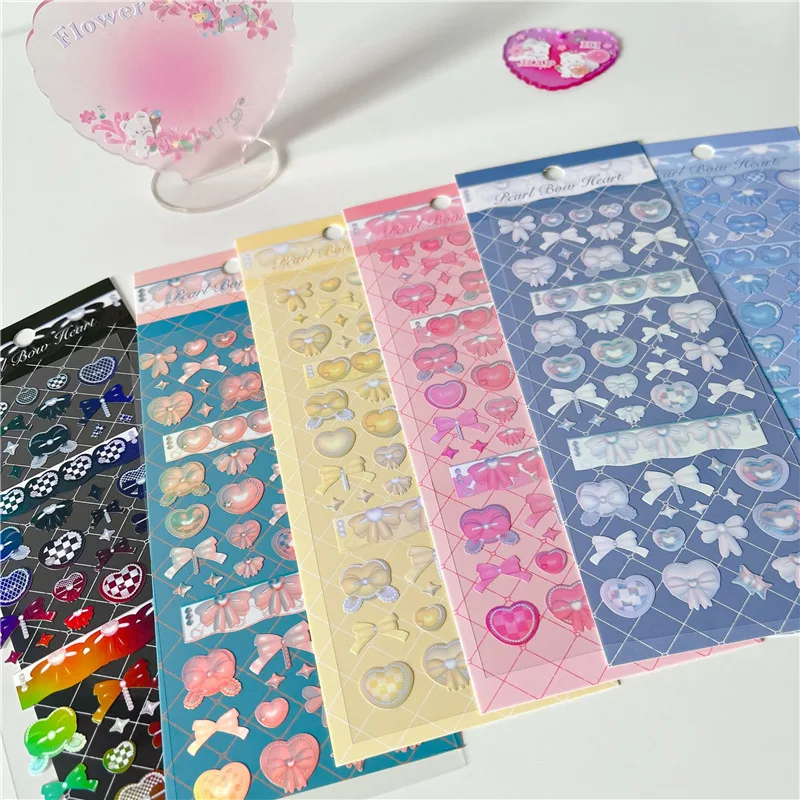 ShuuO 1set /6Pcs Korean Laser Card Stickers Scrapbooking Material Stickers Kpop Stationery Stickers DIY Card Cover Holder Decor