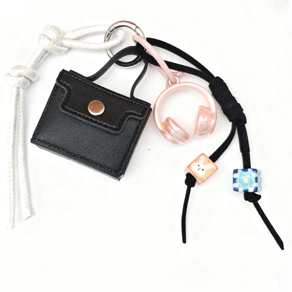 مجموعة محفظة العملات المعدنية على شكل سلسلة مفاتيح عصرية، جلد صناعي ممتاز وأنماط مزخرفة، سلاسل مفاتيح حقيبة صغيرة متنوعة للمفاتيح والعملات المعدنية، Tr