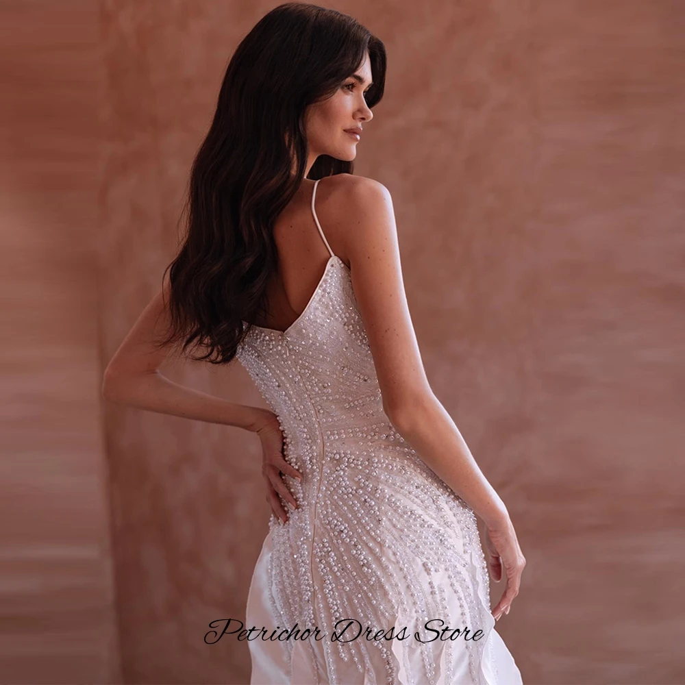 Charming Ruffles Organza Vestido De Novia Spaghetti Straps Mermaid Bridal Gowns Customized Exquisite Pearls Wedding Dress image 4