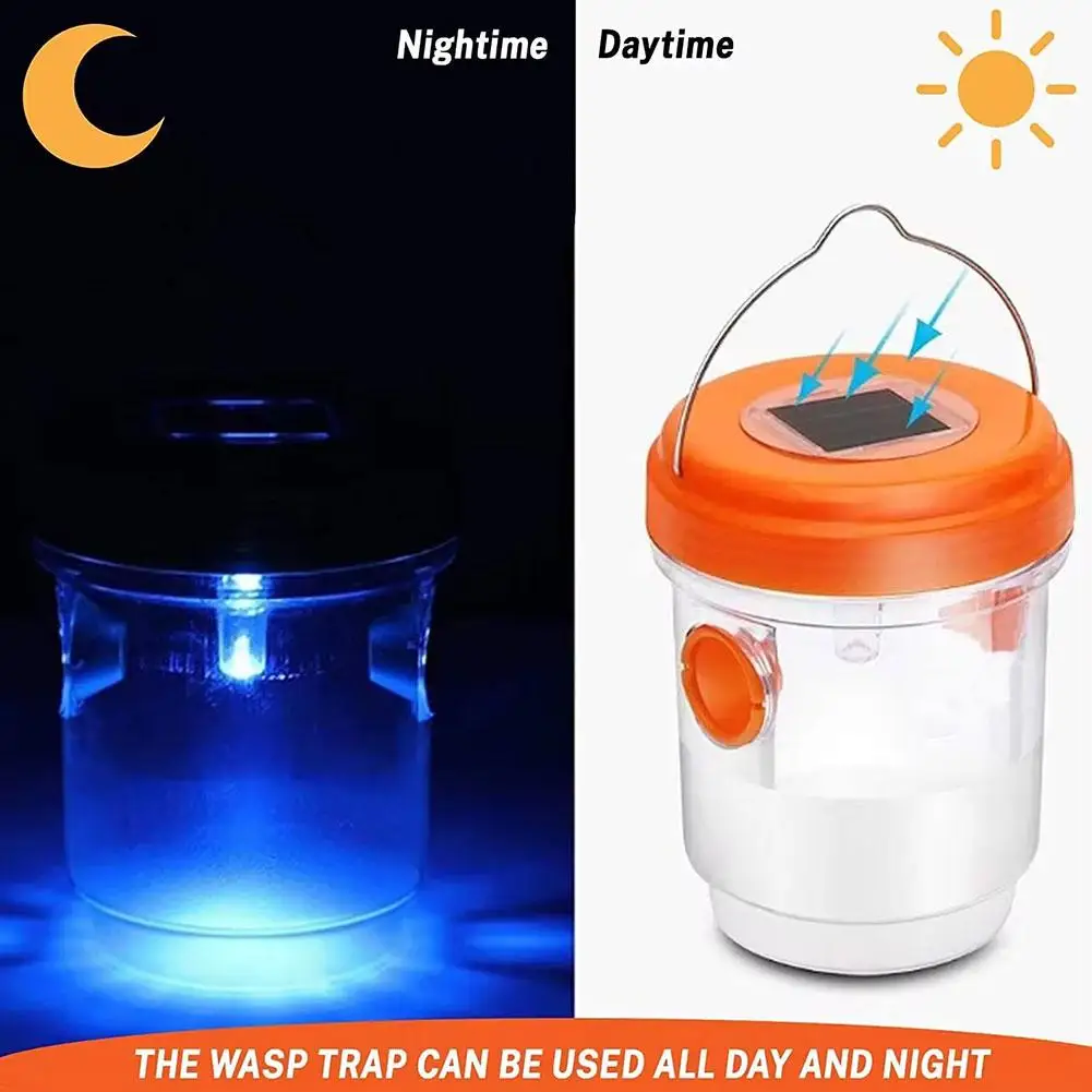 Solar Powered Wasp Trap With UV LED Light Hanging Outdoor Non-Toxic Reusable Insect Catcher For Hornets Flies Garden Supplies