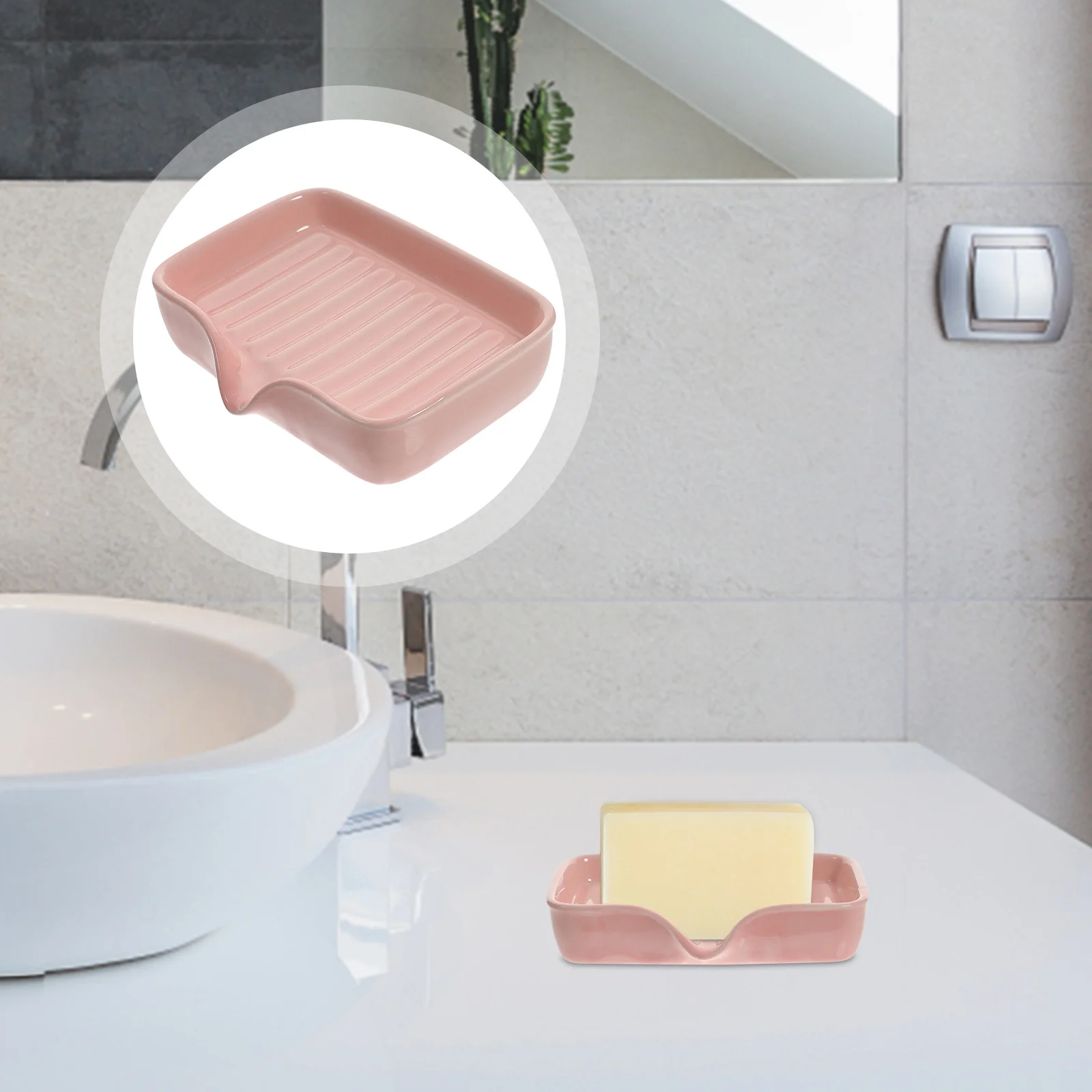 

Ceramic Soap Dish with Drainage Design Smooth Surface Easy Clean Non-Slip Bottom for Bathroom Kitchen Sink Decorative Soap