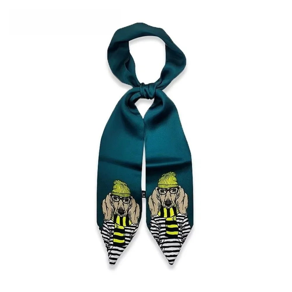 Cute Satin Skinny Scarf Long Bag Strap Decorative Small Neckerchief Animal Printed Waist Belts For Women