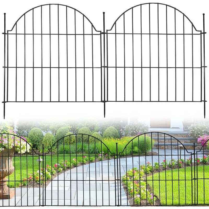 

Decorative Metal Garden Fence 10 Panels, 24in (H) x 20ft (L) No Dig Dog Fence Outdoor for Yard, Temporary Rustproof Metal Wire R
