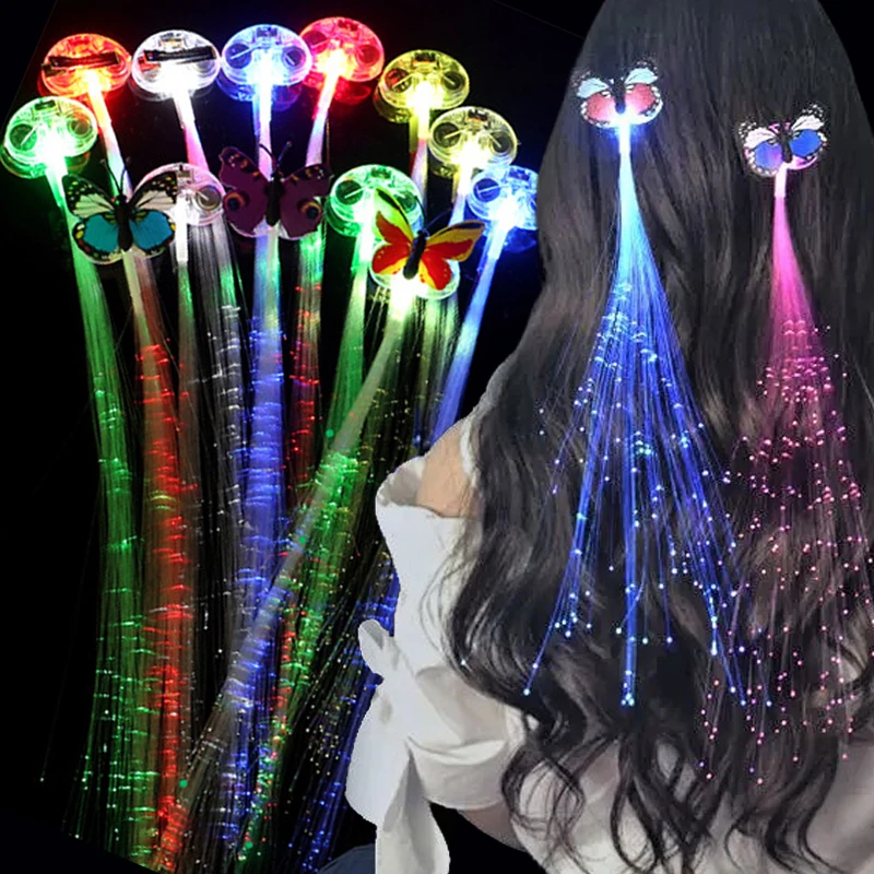 Colorful Butterfly Light Braids Glowing Flash LED Lights Hair Braid Clip Haripin Wigs Ligth Up Party Christmas Hair Accessories