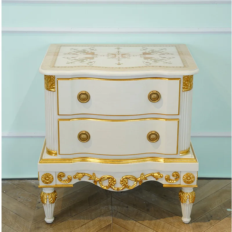 French neoclassical birch carving small storage cabinet art veneer parquet bedroom bedside table