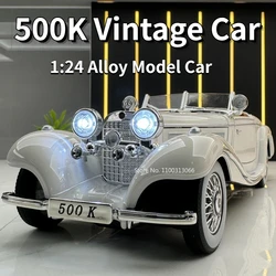 1/24 Scale 500K Vintage Car Model Toy Diecasts Alloy Sport Car Toys with Sound and Light Pull Back Vehicles for Children's Gifts