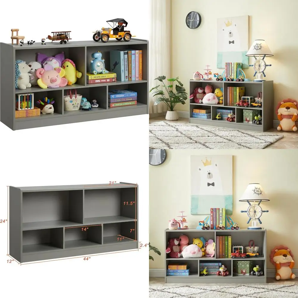 

Деревянный шкаф для хранения с 5 секциями для детей, идеально подходит для книг и игрушек в детском саду, классе, яслях и дошкольных учреждениях (серый)