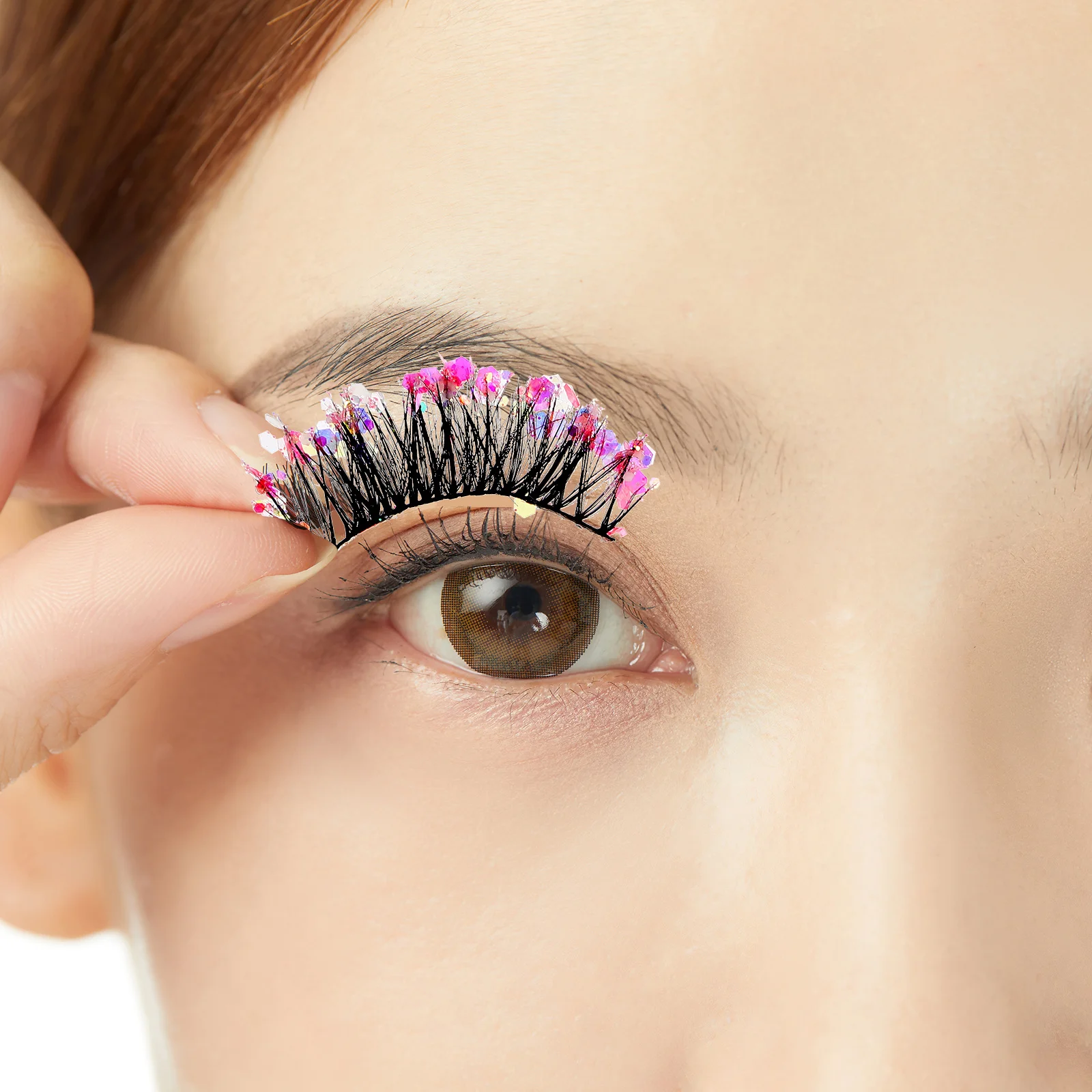 3 쌍 가짜 속눈썹 반짝이 가볍고 짧은 자연 개별 가짜 속눈썹 여성용 메이크업 액세서리 결혼식 파티