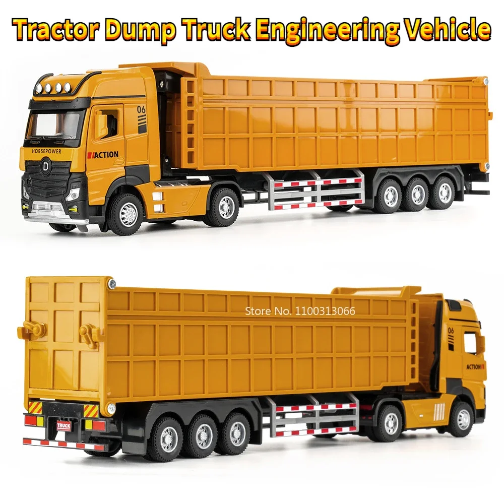 1:50 Tractor Dump Truck Alloy Car Model Metal Diecasts Toy Vehicle with Light Sound Engineering Vehicle for Boy Gifts Collection