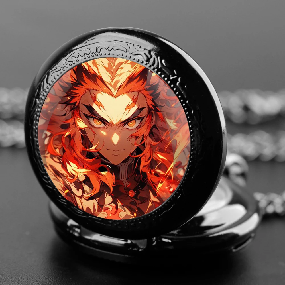 Demônio Slayer Design Vidro Dome Quartz Pocket Watch, Numeral árabe Dial on Chain, Ideal Presente para Ocasiões Especiais