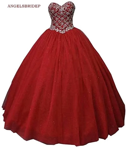 

ANGELSBRIDEP Real Photos Quinceanera Dresses Vestidos De 15 Anos Sparkly Crystals Beading Tulle Cinderella Birthday Formal Gowns