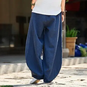 Calças soltas para mulheres, cintura elástica, extragrande, perna larga, calças largas, Bloomers, roupas femininas