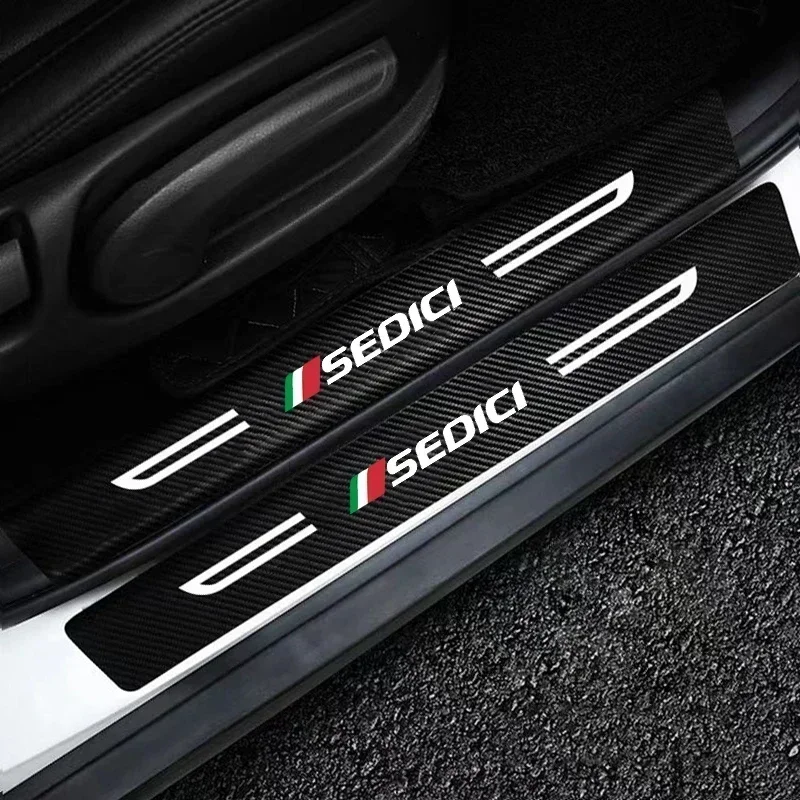 Carbon Fiber Car Doorsill Sticker Protective Film For SEDICI Badge Door Threshold Pedal Scuff Plate Decals Accessories For Fiat