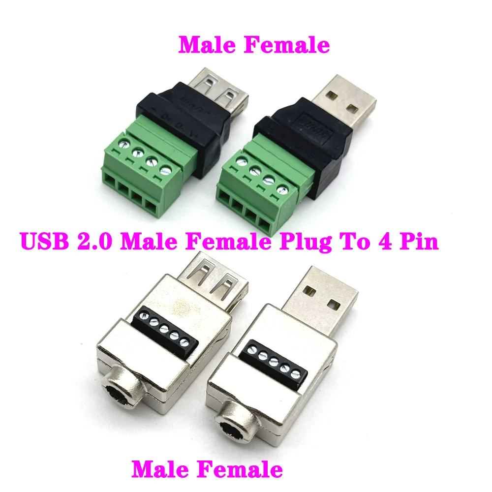 

USB2.0 Solderless Adapter Metal Case USB 2.0 Male 2A Terminal Block Data Connector USB Screw Terminal Board Plug
