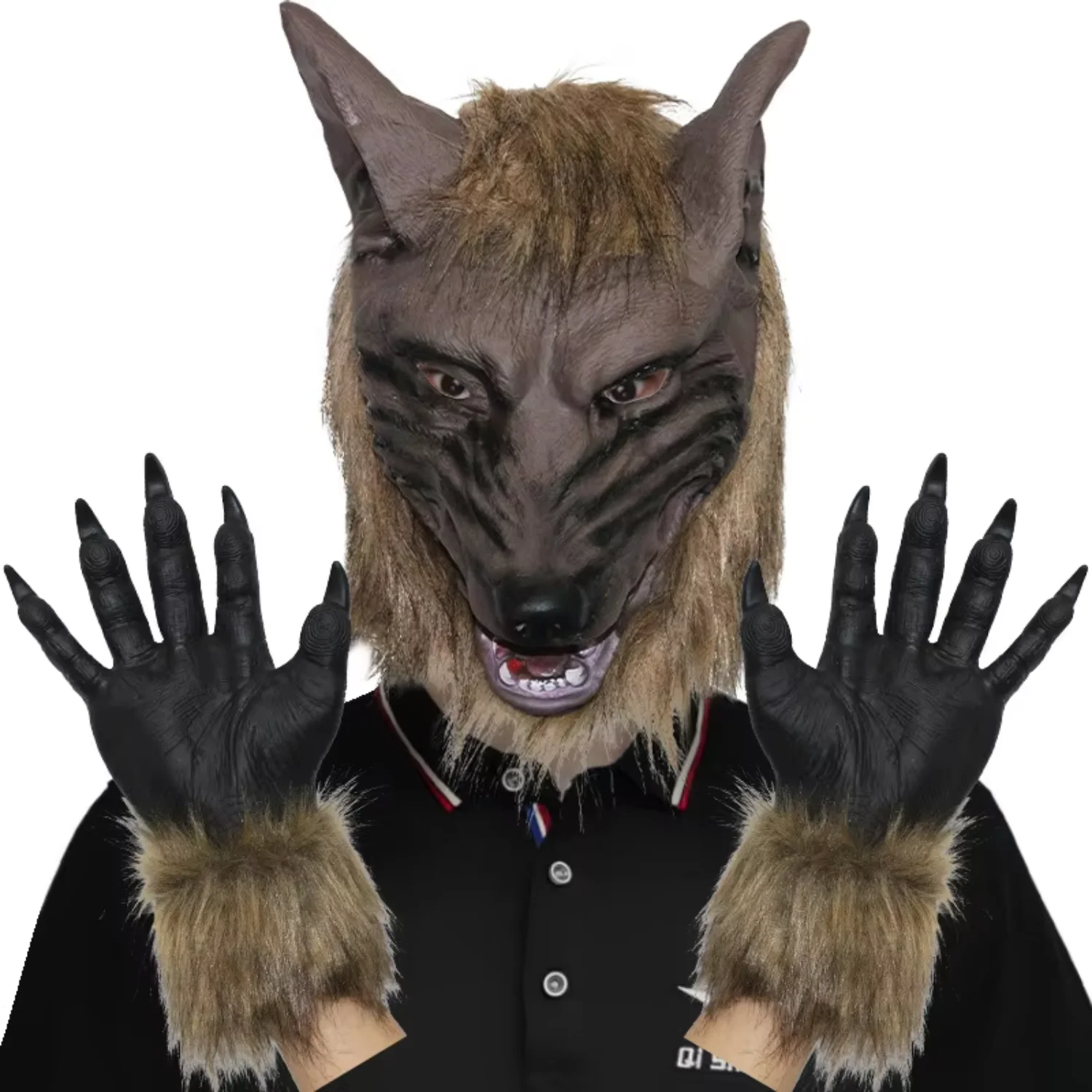 New funny Latex scary werewolf headdress Silicone mask Halloween costume decorations Fangs