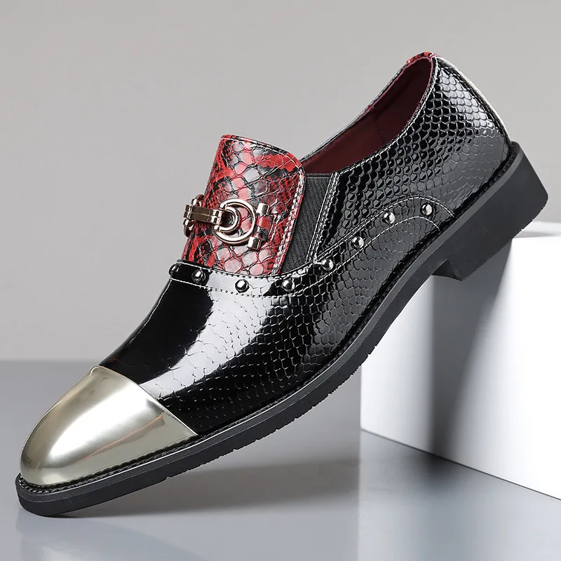 Mens British Style Business Derby Shoes Snake Print Leather Low Top Slip-On Comfort Wedding Formal Plus Size Oxfords Luxury Shoe