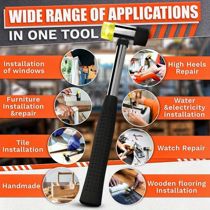 Dual Head Rubber Mallet Non Slip Grip Handle Soft Rubber & Plastic Hammer Portable Jewelry Making Tool Ideal for Ring Sizing