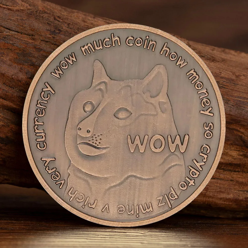 Crypto Dogecoin Souvenir Coin Copper Plated Virtual Doge WOW Pattern Collectible Gift Collection Coins