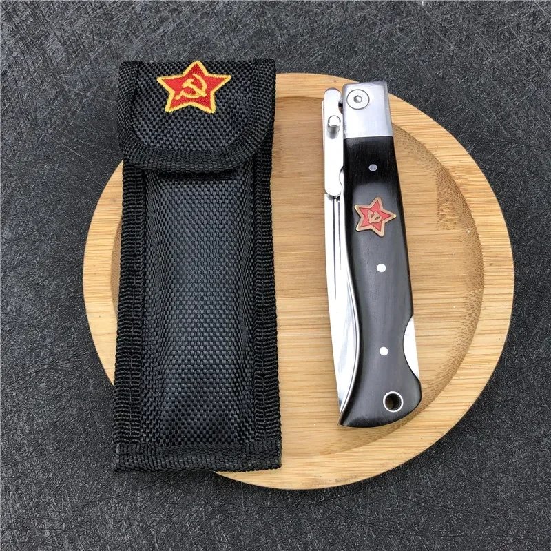 Finka NKVD KGB Wit EDC Manual Folding Pocket Knife Black and White Resin Handle 440C Blade Mirror Finish Outdoor Camping Tool