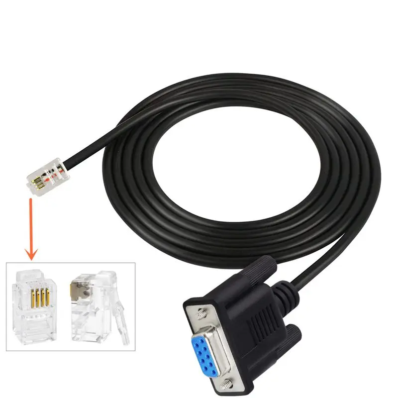 DB9 to RJ9 อะแดปเตอร์ 4P4C โทรศัพท์คริสตัล Com Pin Serial Port RS232 สายเชื่อมต่อสัญญาณสาย 1.8m