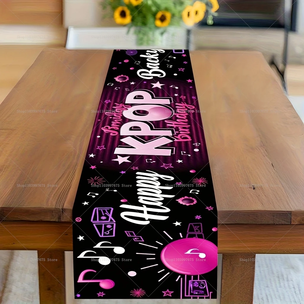 

1pc Music K-PopTable Flag K-Pop Birthday Party Decorations Indoor Kitchen Dining Tables Home Decor Table Runner Celebrations