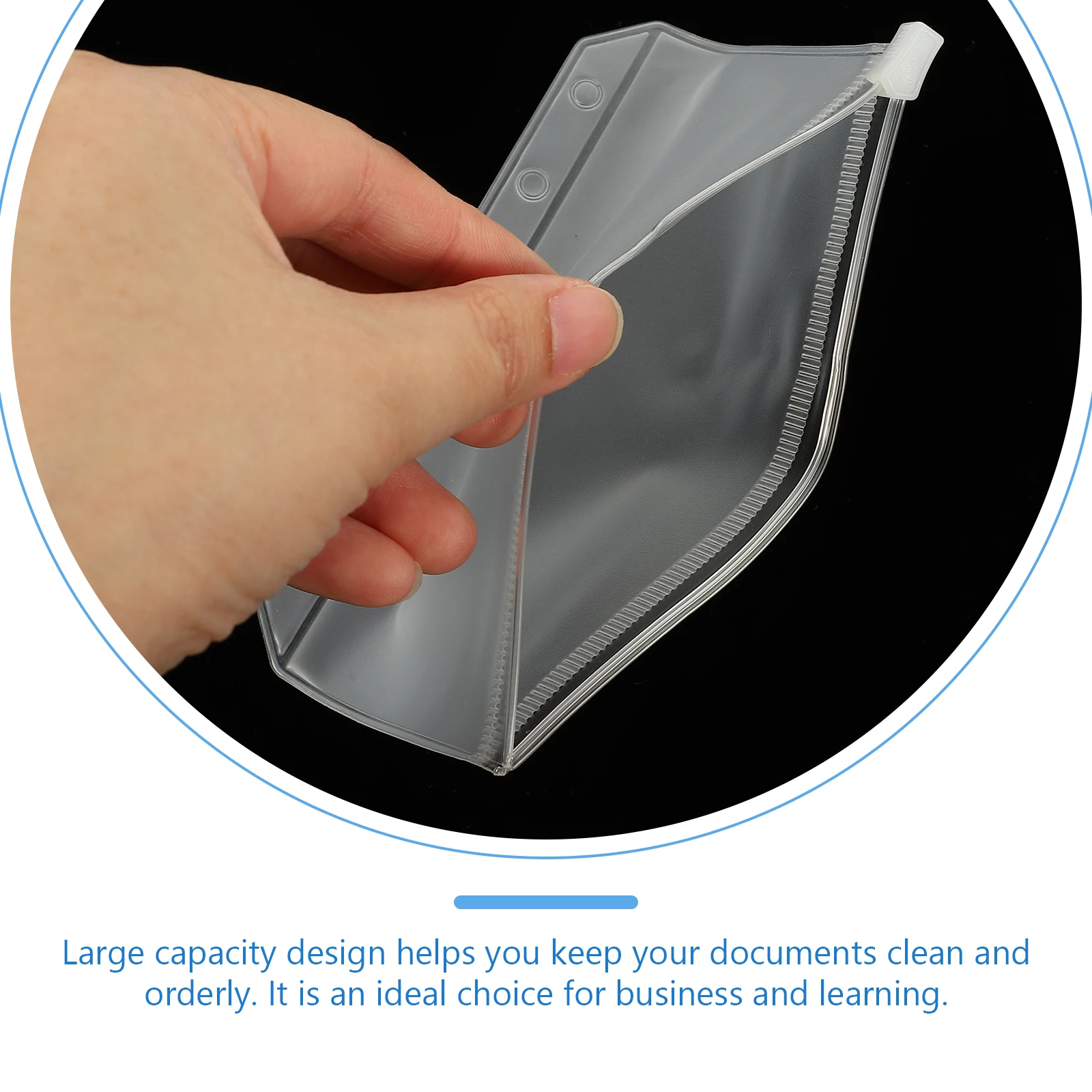 

5 Pcs Transparent File Bags Clear PVC Binder Pouches Document Storage Folders Loose Leaf Zipper Pockets Six Holes