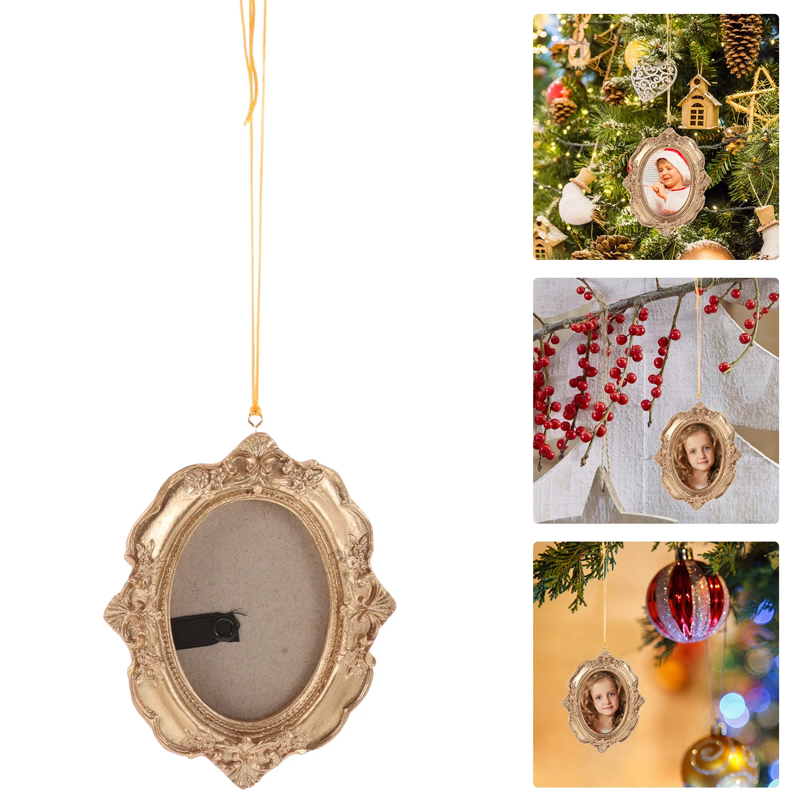 Vintage Christmas Tree Decorations Creative Pendants Tiny Gold Frames Mini Picture