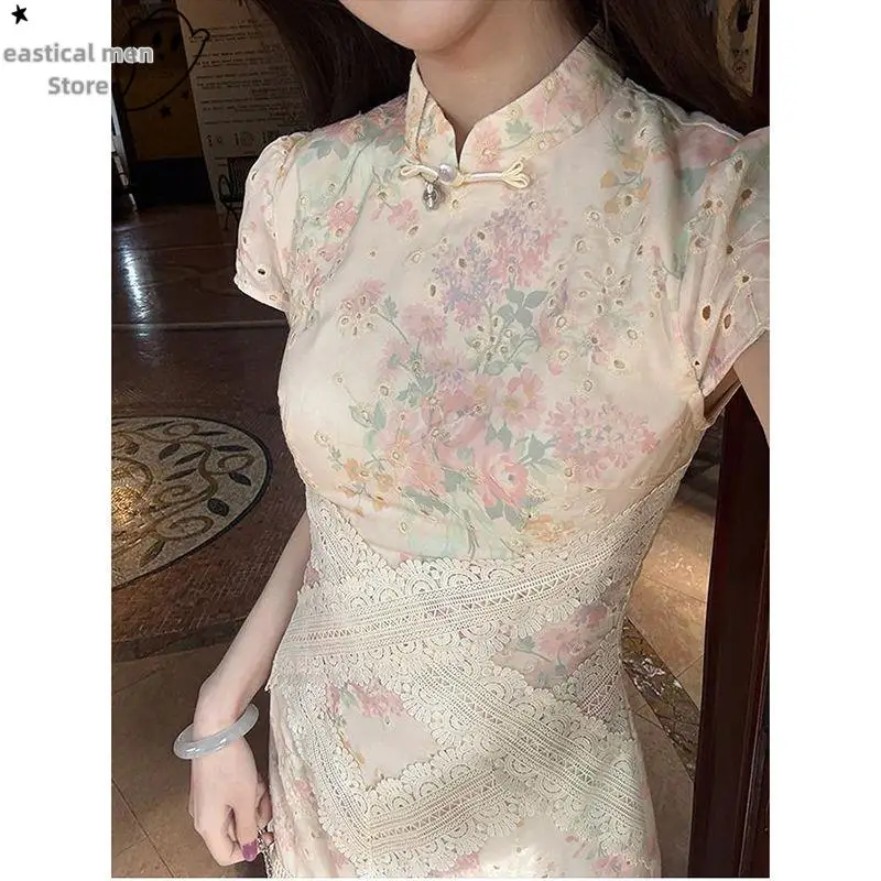 2025 Summer New Party Luxury Boutique Cheong-Sam Bridesmaid Wedding Qipao Dresses Elegant Lace Patchwork Banquet Vestidos