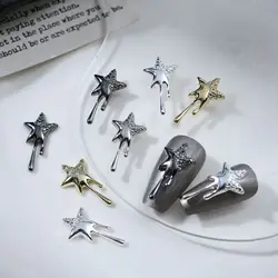 20 pcs Lava Star Nail Art Charms Retro Silver Gold Stars Alloy Nail Decoration 3D Luxury Metal DIY Manicure Accessories 12*22mm